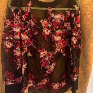 BCBGImaxazria. Black and red embroidered blouse. Medium